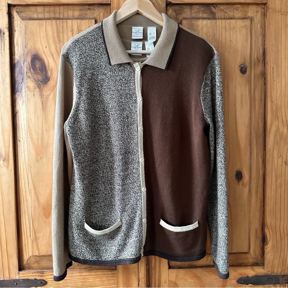 Vintage 90's Y2K Emma James Sweater Set Colour Block Coastal Grandma Brown Tan L
